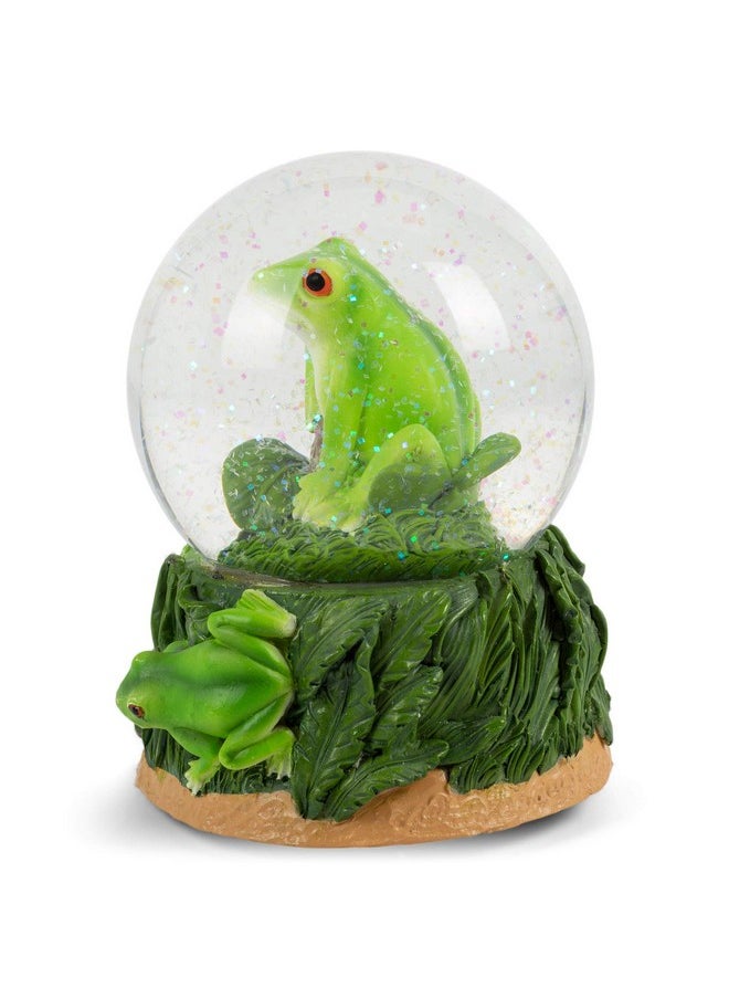 Elanze Designs Elanze Designs Playful Green Tree Frog Tabletop Figurine Forest Hopping Log Leaves 100MM Sturdy Glitter Water Wind Up Musical Snow Globe Plays Tune Beautiful Dreamer  - Image 4