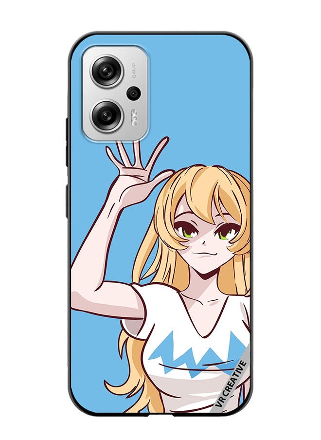 VR CREATIVE Protective Case Cover For Xiaomi Redmi Note 11T Pro Anime Girl Waving Hand Design Multicolour 