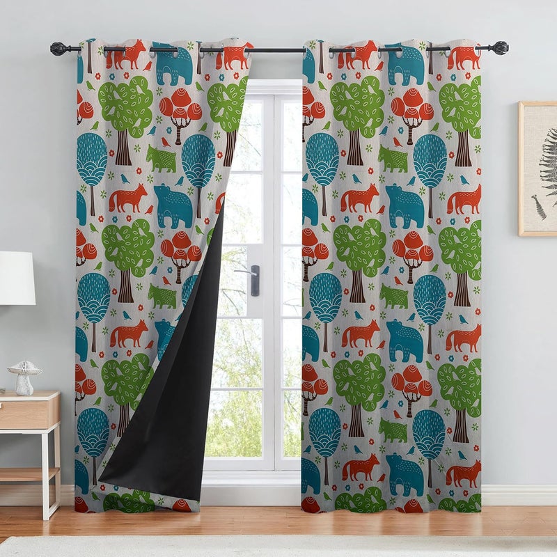 BFAM Kids Blackout Curtains 7 feet Set of 1 – 100% Room Darkening, Thermal Insulated, Noise Reducing, Cute Animal & Rainbow Prints, Eyelet Curtains for Playroom, Bedroom & Nursery,Pack of 1 Curtain - Image 1