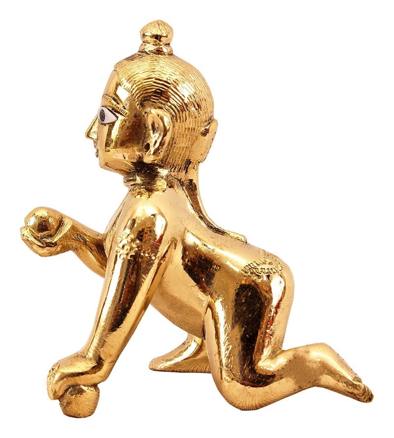 Pujahome vrindavan laddu Gopal Idol Murti Pure Brass Bal Gopal for Home mandir Thakur Ji Ladoo Gopal -Size 3 - Image 2