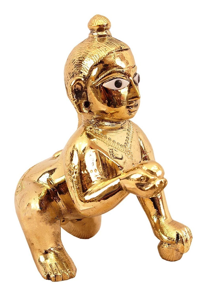 Pujahome vrindavan laddu Gopal Idol Murti Pure Brass Bal Gopal for Home mandir Thakur Ji Ladoo Gopal -Size 3 - Image 3