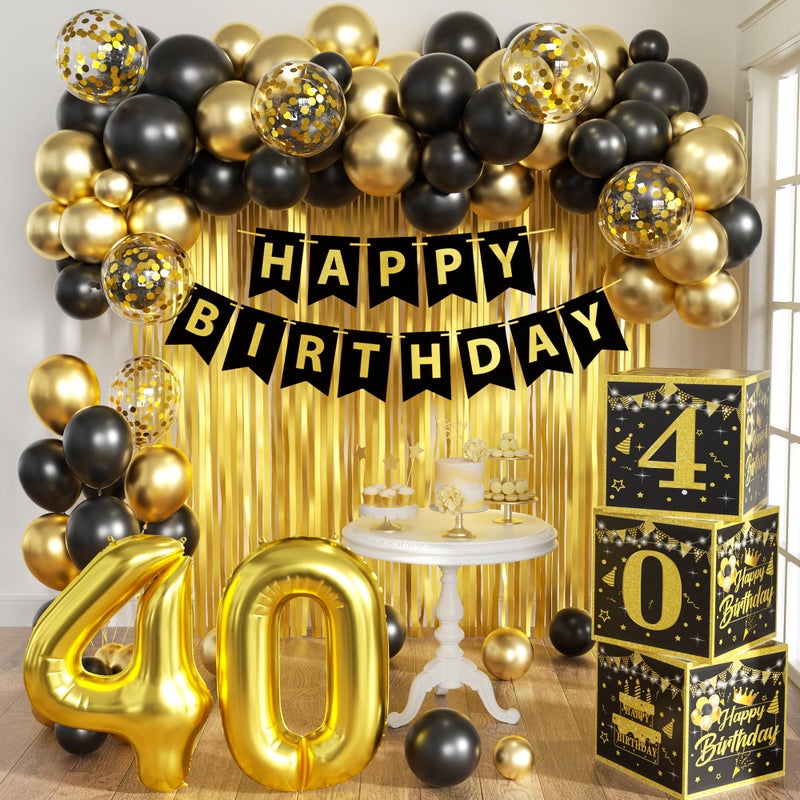 jenmir Gold 40th birthday decorations for men,3pcs birthday Decorations for Men boys black and gold Balloon Boxes Birthday Party Favors - Image 1