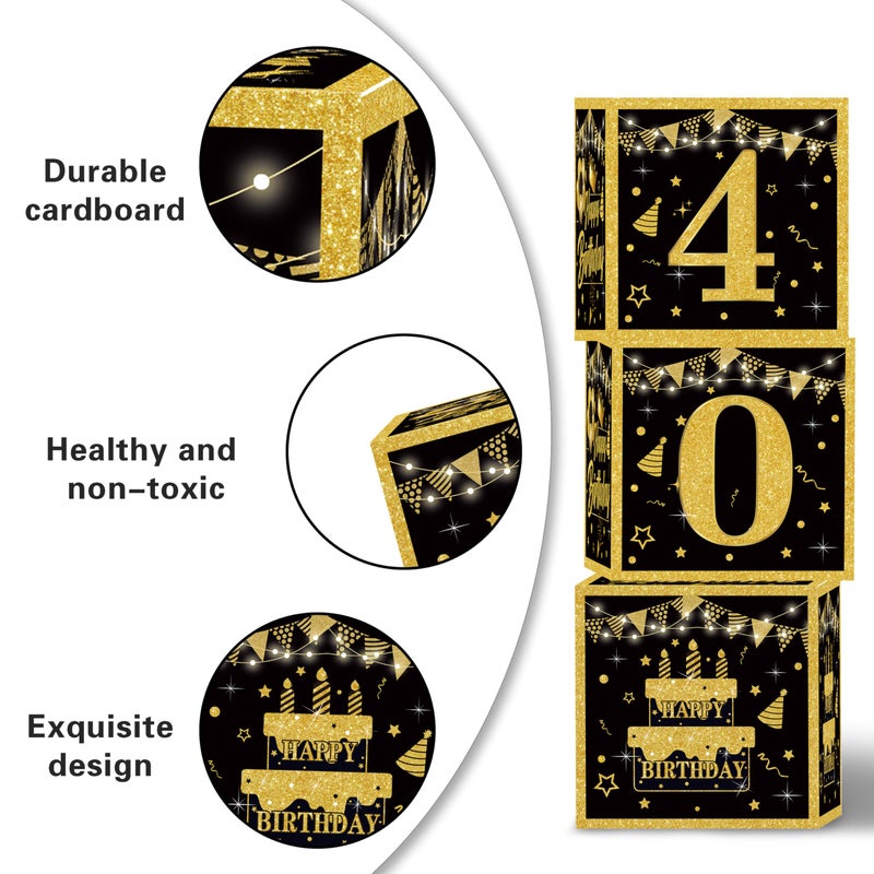 jenmir Gold 40th birthday decorations for men,3pcs birthday Decorations for Men boys black and gold Balloon Boxes Birthday Party Favors - Image 4