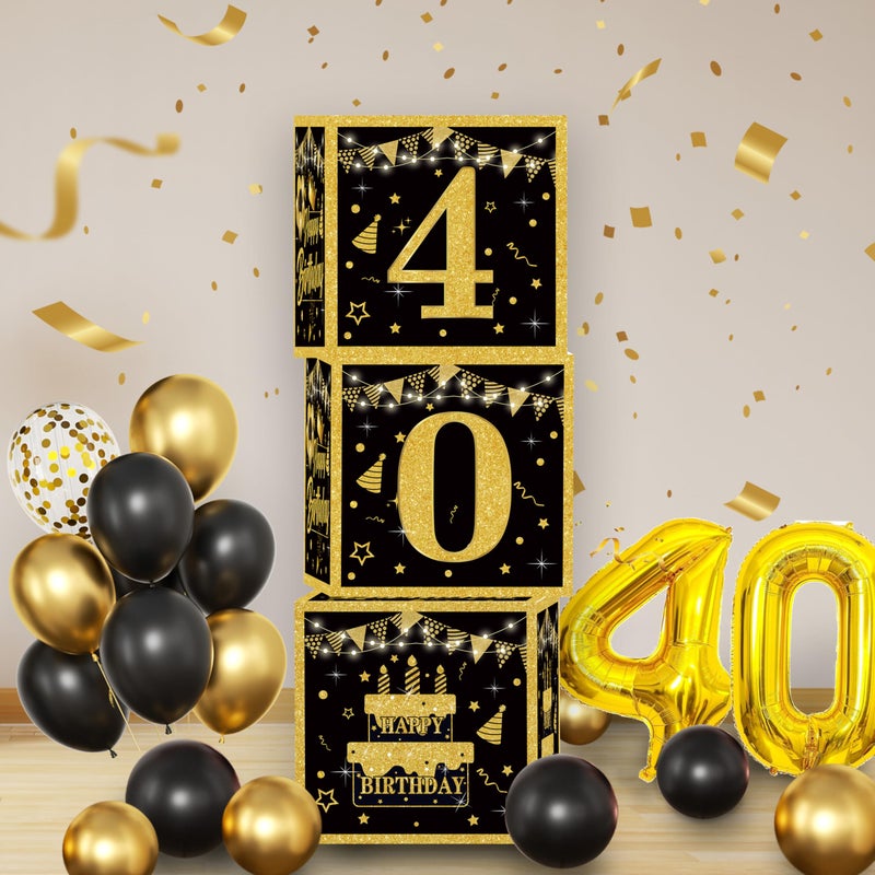 jenmir Gold 40th birthday decorations for men,3pcs birthday Decorations for Men boys black and gold Balloon Boxes Birthday Party Favors - Image 3