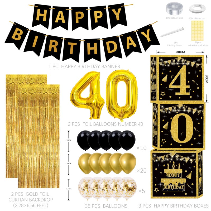 jenmir Gold 40th birthday decorations for men,3pcs birthday Decorations for Men boys black and gold Balloon Boxes Birthday Party Favors - Image 2