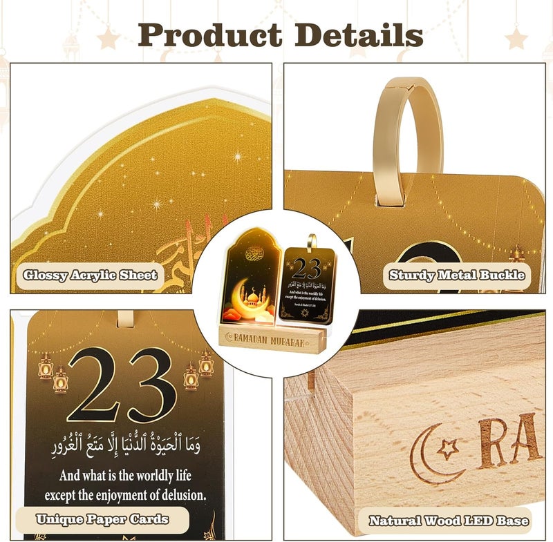 YLQQYL زينة تقويم رمضان للمنزل، تقويم عد تنازلي لرمضان من الأكريليك مع إضاءة، هدايا عيد رمضان مبارك للأطفال والنساء - Image 4