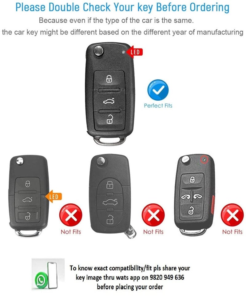 JVCV® Car Key Cover Compatible with Volkswagen Polo Vento Jetta Ameo Passat and Skoda Rapid Laura Superb Octavia Fabia Yeti Folding Key (Blue Red Line) - Image 2