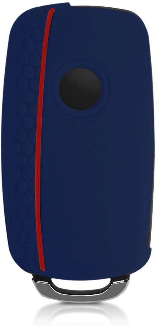 JVCV® Car Key Cover Compatible with Volkswagen Polo Vento Jetta Ameo Passat and Skoda Rapid Laura Superb Octavia Fabia Yeti Folding Key (Blue Red Line) - Image 4