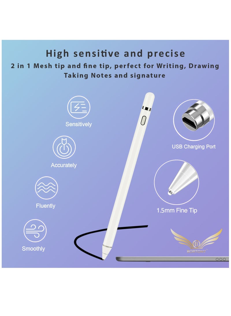بورتوني قلم رقمي نشط لشاشات اللمس ، قابل لإعادة الشحن 1.5 مم رفيع متوافق مع iPhone / iPad Pro / Mini / Air / Android - Image 2