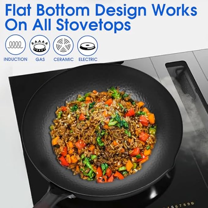 Souped Up Recipes 134 Inch Carbon Steel Wok For Electric Induction And Gas Stoves Lid Spatula And User Guide Video Included - Image 3