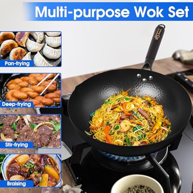 Souped Up Recipes 134 Inch Carbon Steel Wok For Electric Induction And Gas Stoves Lid Spatula And User Guide Video Included - Image 2