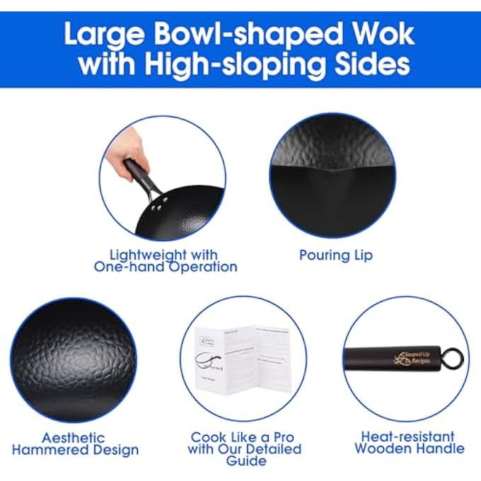 Souped Up Recipes 134 Inch Carbon Steel Wok For Electric Induction And Gas Stoves Lid Spatula And User Guide Video Included - Image 5