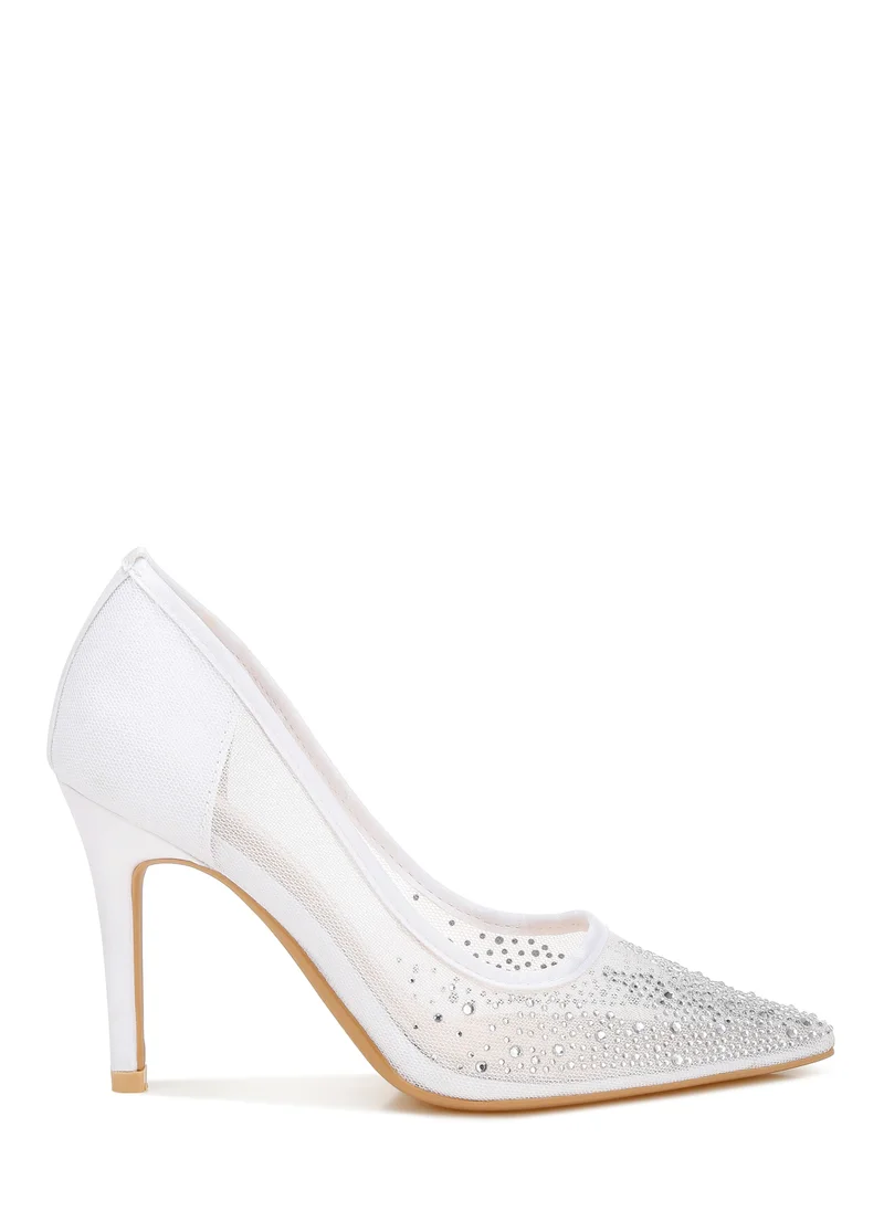 London Rag Mesh Rhinestone Stiletto Pump in White