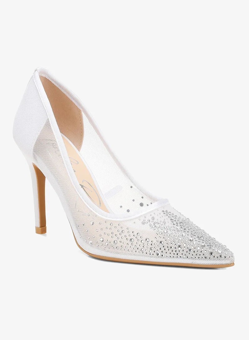 London Rag Mesh Rhinestone Stiletto Pump in White