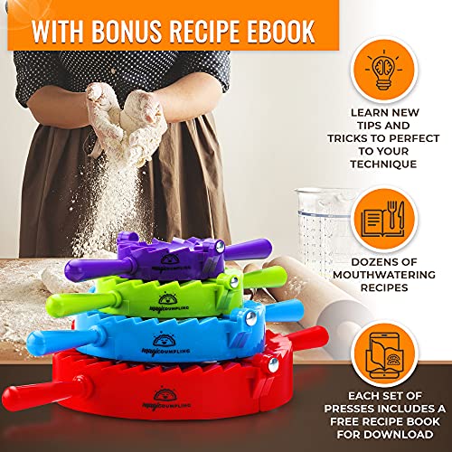 MAGICDUMPLING Magic Dumpling Maker Kit, Set of 4 - Mold Ravioli, Empanadas, Momos, Gyozas, Pot Stickers, Jamaican Beef Patties, Pierogi and Calzones - Wonton Dough Press and Pasta Making Tools - Image 3