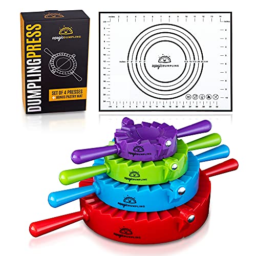 MAGICDUMPLING Magic Dumpling Maker Kit, Set of 4 - Mold Ravioli, Empanadas, Momos, Gyozas, Pot Stickers, Jamaican Beef Patties, Pierogi and Calzones - Wonton Dough Press and Pasta Making Tools - Image 1