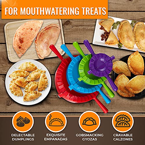 MAGICDUMPLING Magic Dumpling Maker Kit, Set of 4 - Mold Ravioli, Empanadas, Momos, Gyozas, Pot Stickers, Jamaican Beef Patties, Pierogi and Calzones - Wonton Dough Press and Pasta Making Tools - Image 2