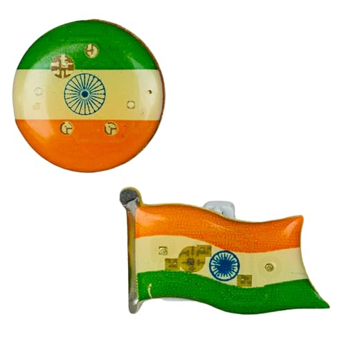 Salvus APP SOLUTIONS Round Tricolor Flag Brooch – Metal Lapel Pin Badge for Republic Day & Independence Day | Wear on Shirt, T-Shirt, Saree & Coat | Set of 2 (1x1 Inch, Multicolor) - Image 1