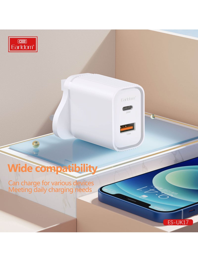 Earldom 38W PD QC3.0 USB Wall Charger – UK 3 Pin Plug Type-C Fast Charging Adapter for iPhone 16 & More - Image 3