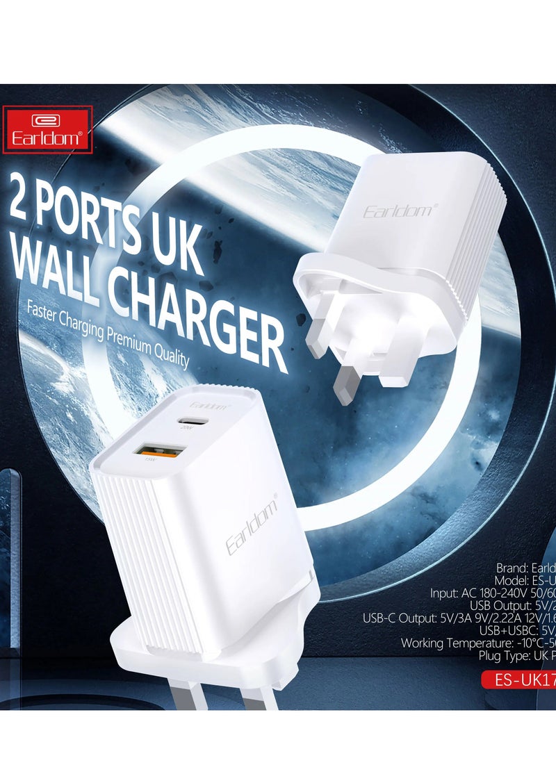 Earldom 38W PD QC3.0 USB Wall Charger – UK 3 Pin Plug Type-C Fast Charging Adapter for iPhone 16 & More - Image 4