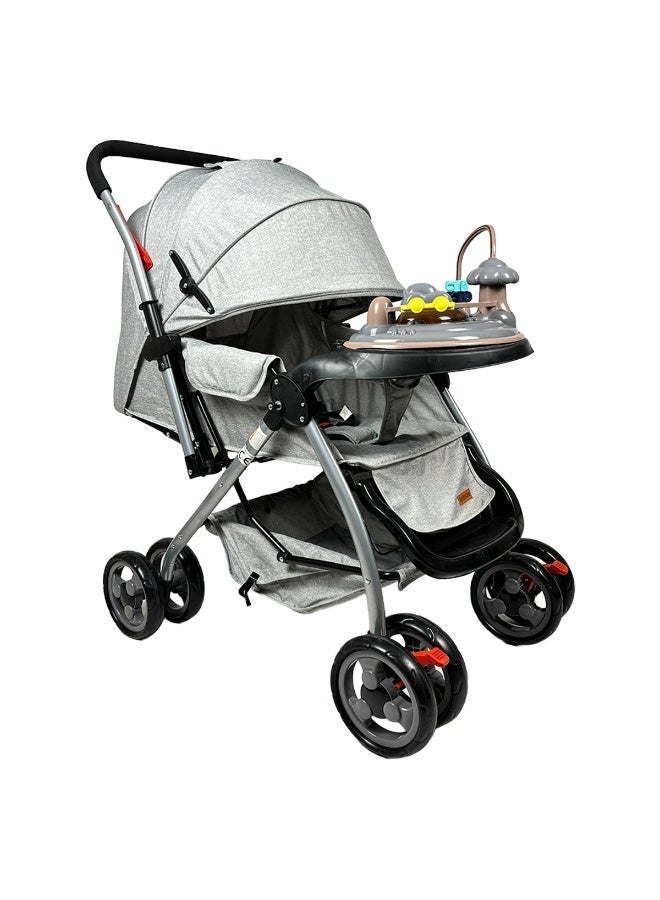 Rechargeable and portable baby stroller with a comfortable multi-position seat and storage basket - red and black - Image 5