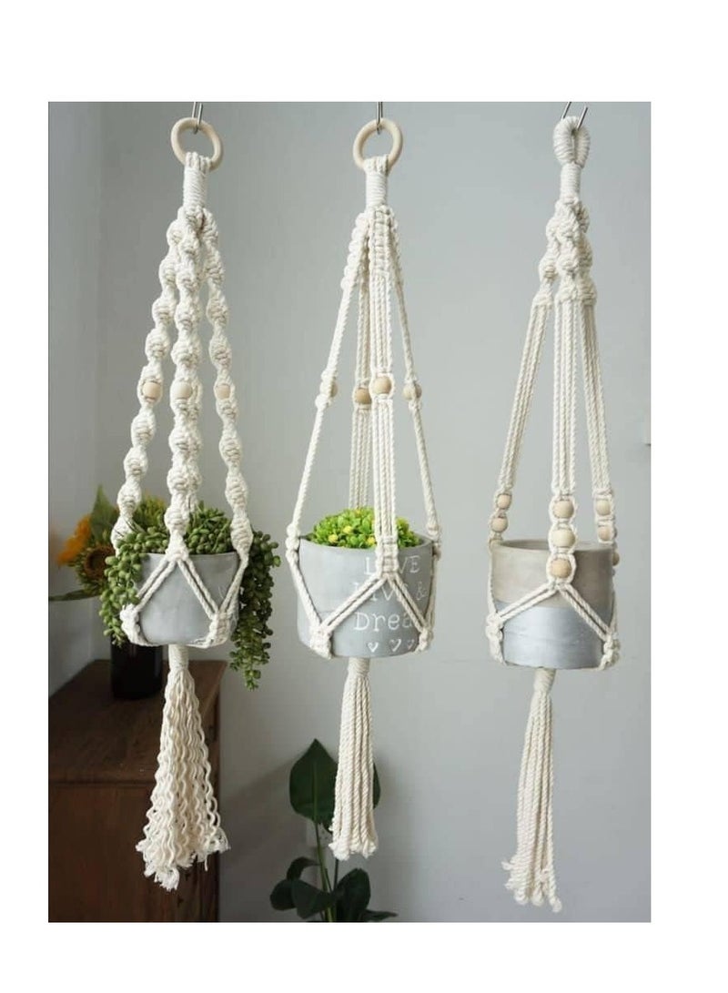 Boho macrame planter hanging on the wall off white color - Image 1