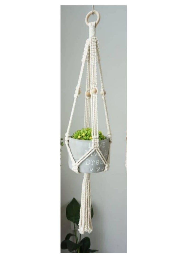 Boho macrame planter hanging on the wall off white color - Image 2