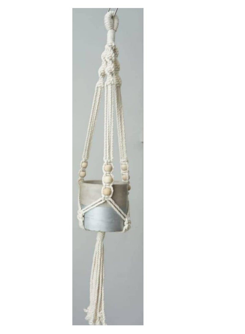 Boho macrame planter hanging on the wall off white color - Image 3
