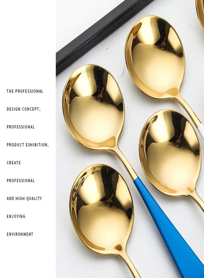 ليونز ملاعق طعام من الفولاذ المقاوم للصدأ من ليونز، ملاعق شوربة، ملاعق ملونة برأس مستدير، ملاعق خلط الآيس كريم والكيك والحلويات والقهوة، أدوات مائدة للمطبخ، مناسبة للمطاعم والمنازل (عبوة من 5 قطع) - Image 2