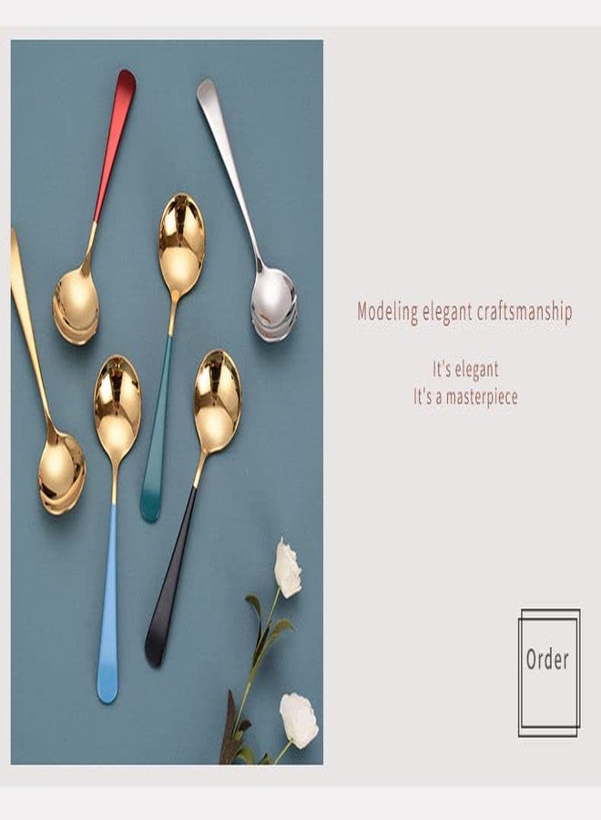 ليونز ملاعق طعام من الفولاذ المقاوم للصدأ من ليونز، ملاعق شوربة، ملاعق ملونة برأس مستدير، ملاعق خلط الآيس كريم والكيك والحلويات والقهوة، أدوات مائدة للمطبخ، مناسبة للمطاعم والمنازل (عبوة من 5 قطع) - Image 3