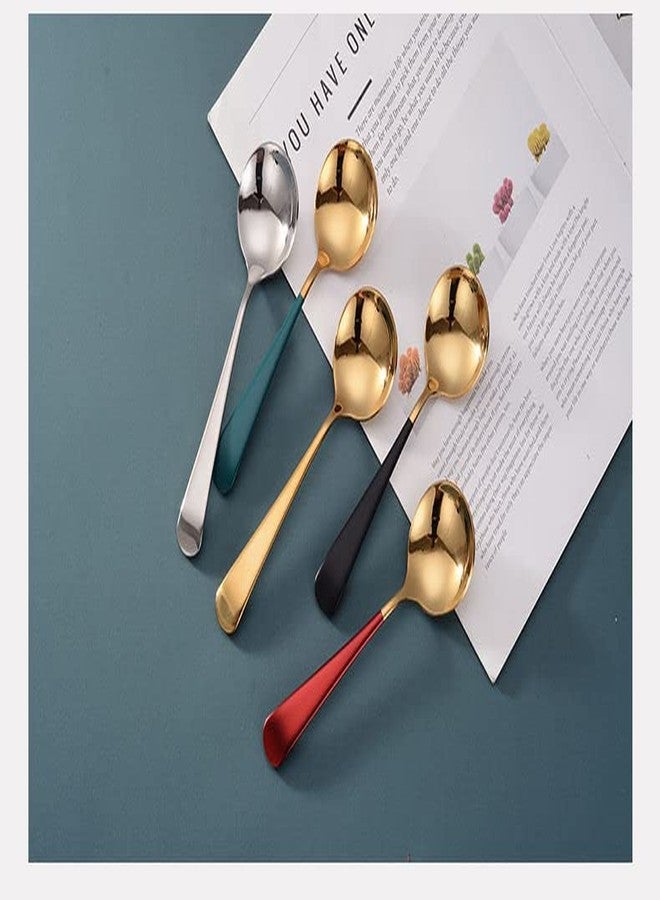 ليونز ملاعق طعام من الفولاذ المقاوم للصدأ من ليونز، ملاعق شوربة، ملاعق ملونة برأس مستدير، ملاعق خلط الآيس كريم والكيك والحلويات والقهوة، أدوات مائدة للمطبخ، مناسبة للمطاعم والمنازل (عبوة من 5 قطع) - Image 1