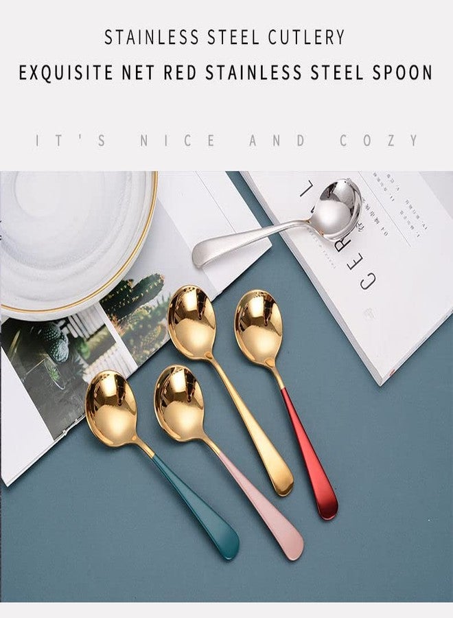 ليونز ملاعق طعام من الفولاذ المقاوم للصدأ من ليونز، ملاعق شوربة، ملاعق ملونة برأس مستدير، ملاعق خلط الآيس كريم والكيك والحلويات والقهوة، أدوات مائدة للمطبخ، مناسبة للمطاعم والمنازل (عبوة من 5 قطع) - Image 5