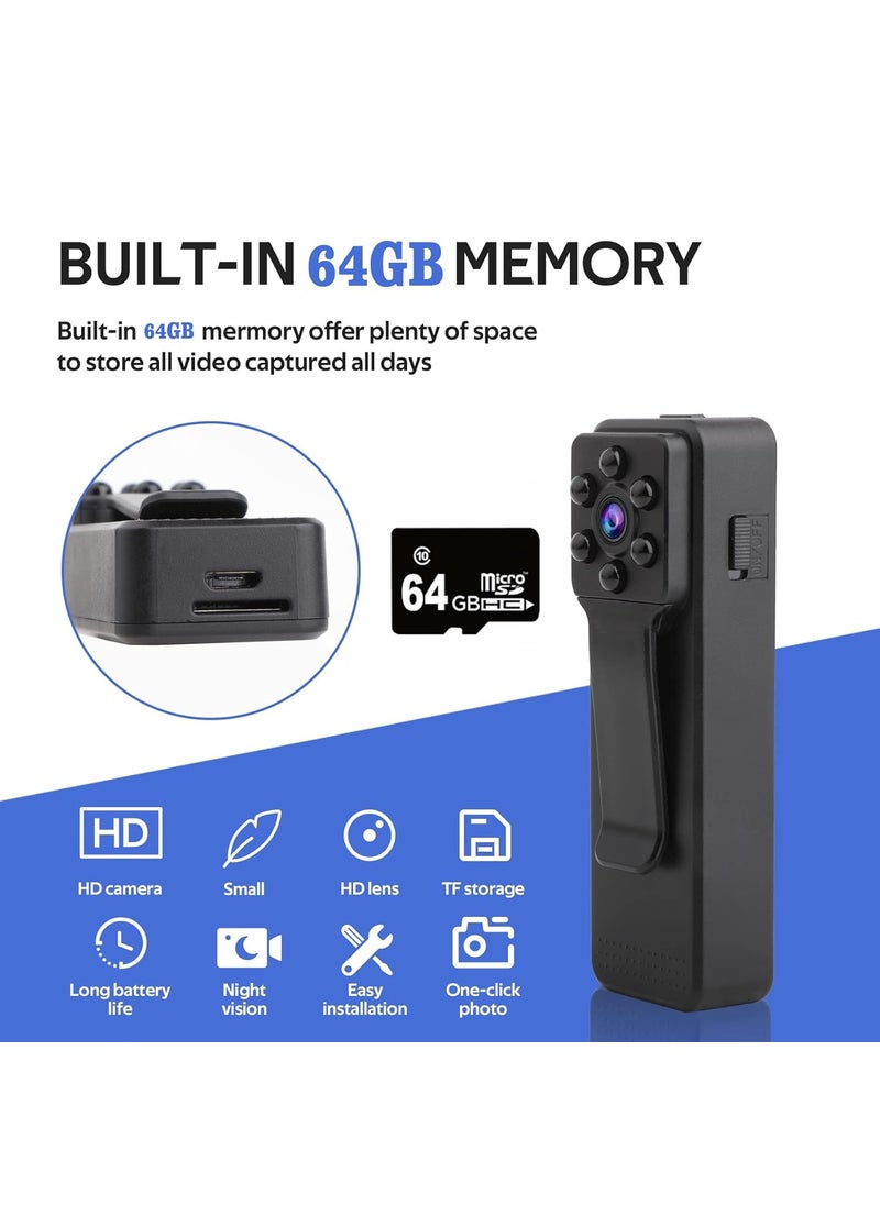 TECHNOVIEW TECHNOVIEW Wearable Mini Body Camera 1080p Video Audio Recorder Motion Activated Night Vision Indoor Outdoor Spy Pocket Body Camera for Home and Office with Free 64GB Memory Card Non WiFi  - Image 2