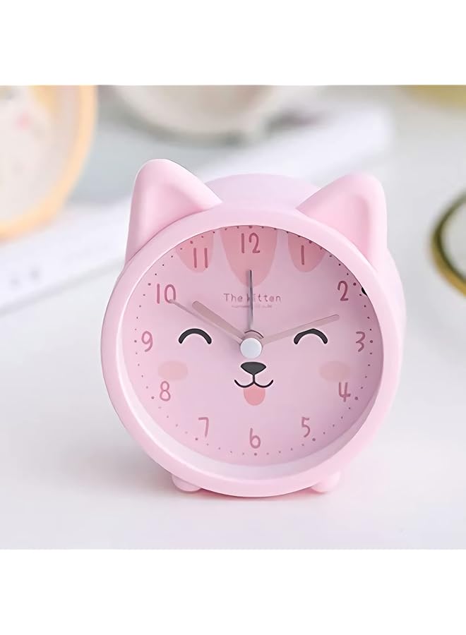 erorex Children Alarm Clock Silicone Cute Animal Kitten Silent Alarm Clock No Tick Sound With Night Light Alarm Clock For Bedside Desk Office Children Pink - Image 3