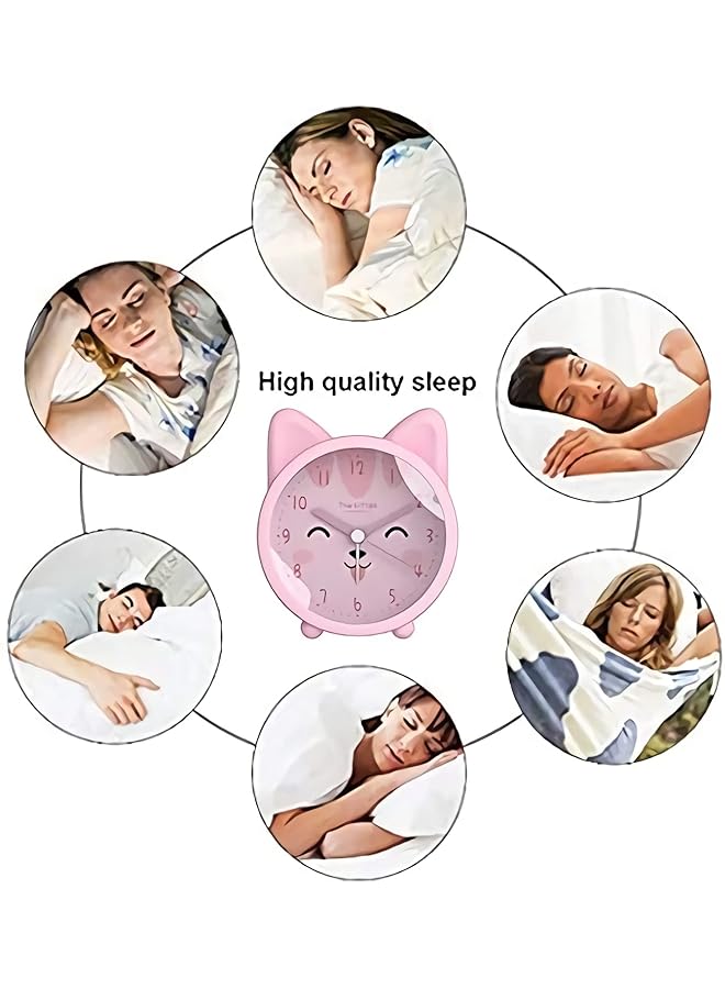 erorex Children Alarm Clock Silicone Cute Animal Kitten Silent Alarm Clock No Tick Sound With Night Light Alarm Clock For Bedside Desk Office Children Pink - Image 5