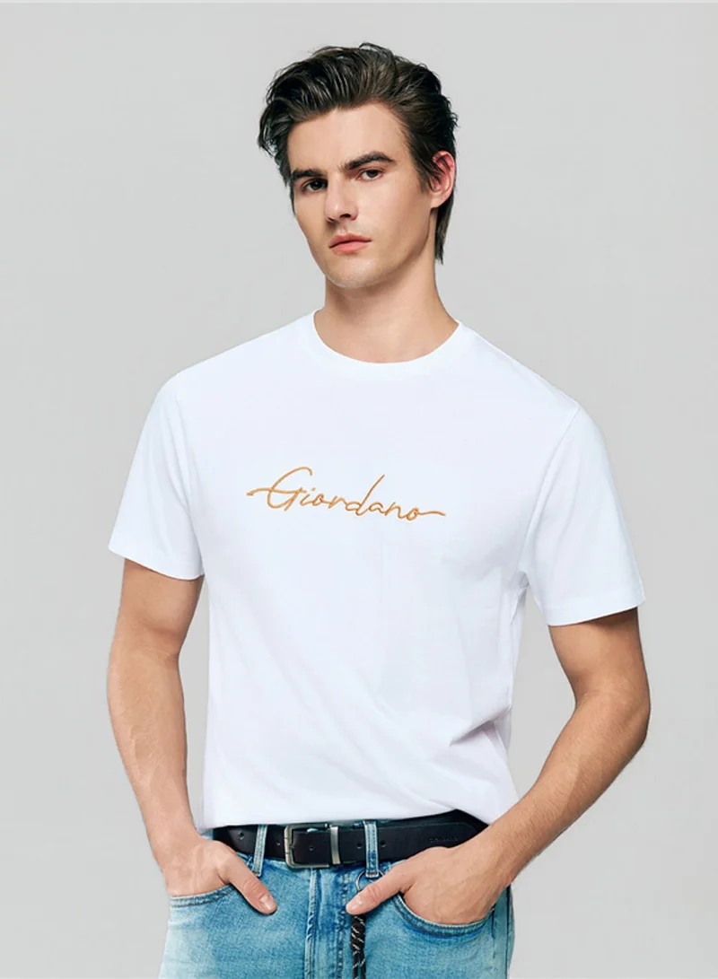 جيوردانو Men’s Slim Fit Cotton Signature Print Tee