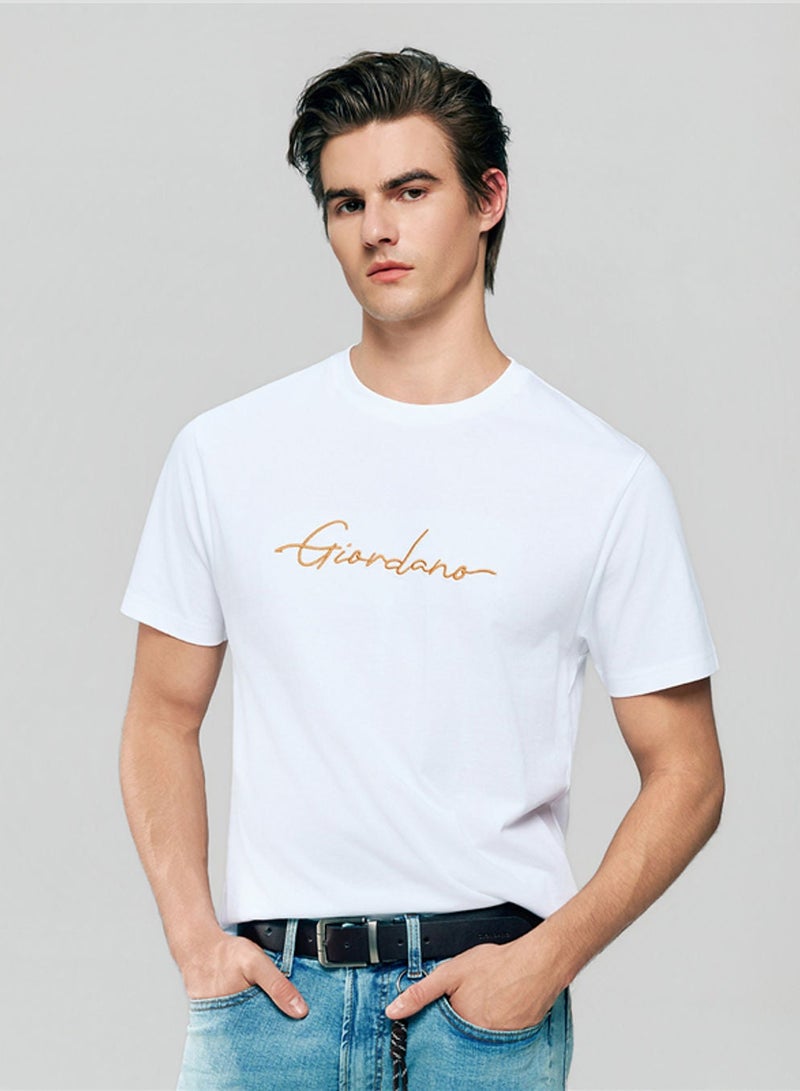 GIORDANO تي شيرت قطن بتصميم مميز للرجال بقصة ضيقة - Image 1