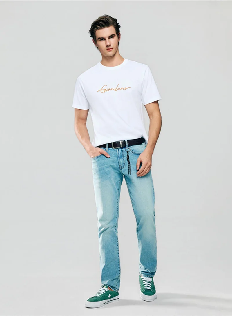 جيوردانو Men’s Slim Fit Cotton Signature Print Tee
