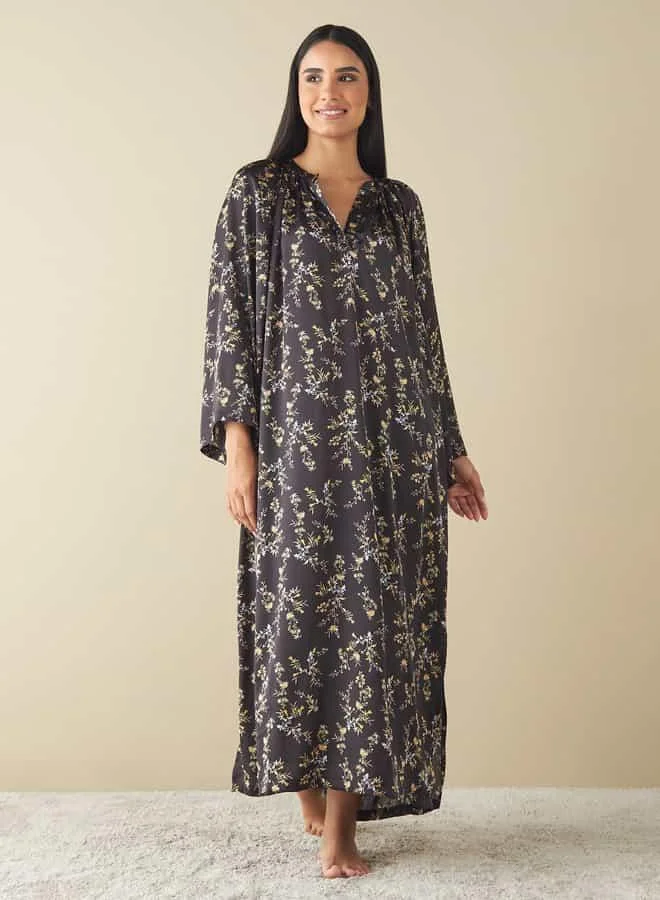 Splash FAV All-Over Floral Print Kaftan Night Gown with Slit