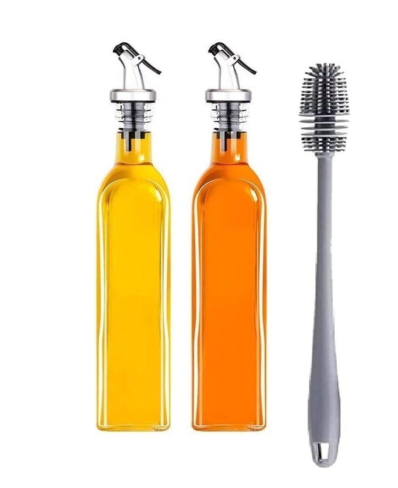 NOBILEA NOBILEA 2 Pcs Oil Dispenser Vinegar Glass Oil BottleGlass Body with Stopper Cap with Silicone Long Handle Flexible Bottle Cleaner BrushPack of 3 - Image 1