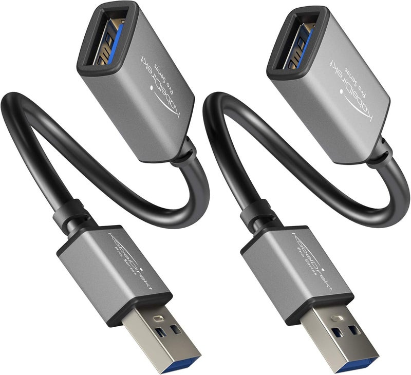 KabelDirekt – USB 3.0 Extension Cable – 0.15m x2 – (USB-A plug to USB-A female connector, black/space grey) - Image 1