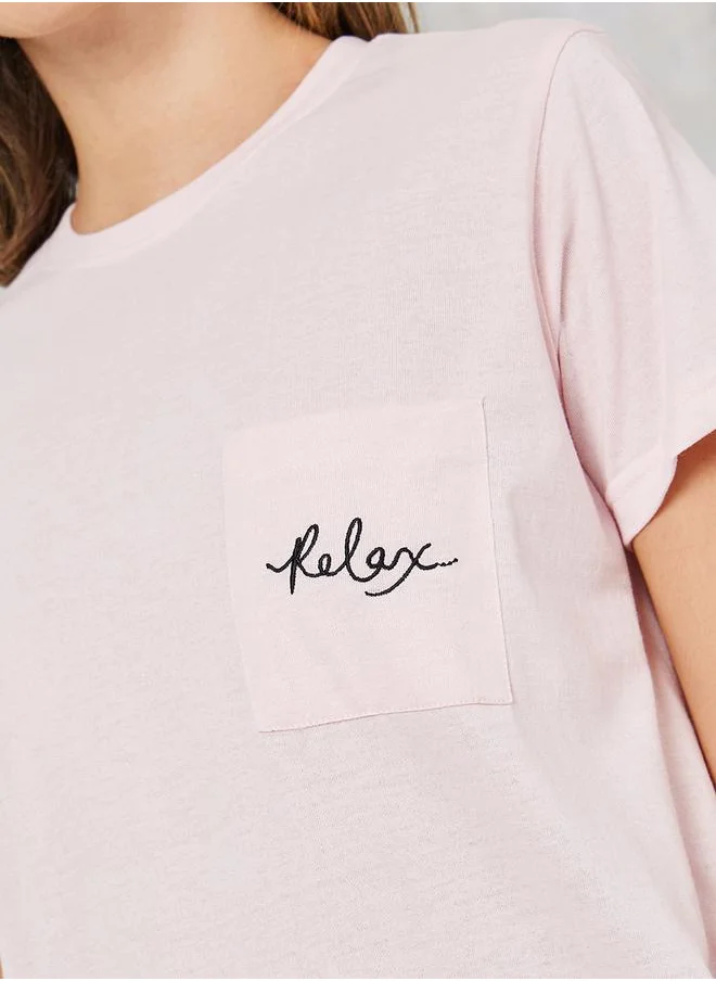 Styli Relax Embroidered Pocket Tee & Pyjama Set