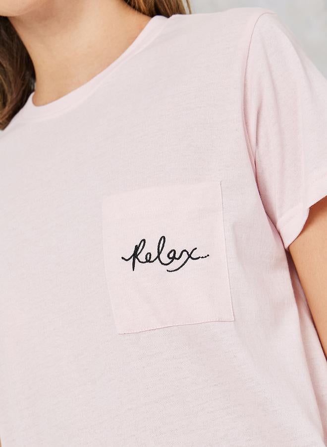 Styli Relax Embroidered Pocket Tee & Pyjama Set  - Image 3