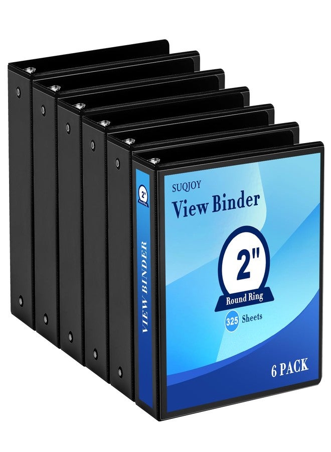 SUQJOY 2 Inch 3-Ring Binder, 2" Round Ring Binder with 2 Inside Pockets, 6 Pack Black Binders, Clear View Cover, Holds Up to 450 Sheets 8.5" x 11" Paper，Study Binders for Office/Home/Back to School - Image 1