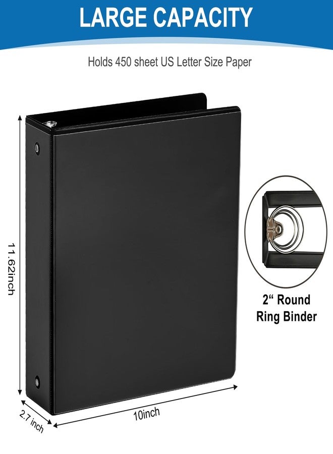 SUQJOY 2 Inch 3-Ring Binder, 2" Round Ring Binder with 2 Inside Pockets, 6 Pack Black Binders, Clear View Cover, Holds Up to 450 Sheets 8.5" x 11" Paper，Study Binders for Office/Home/Back to School - Image 2