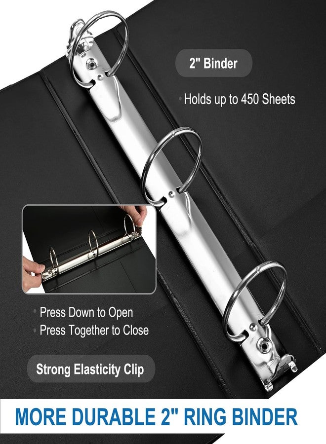 SUQJOY 2 Inch 3-Ring Binder, 2" Round Ring Binder with 2 Inside Pockets, 6 Pack Black Binders, Clear View Cover, Holds Up to 450 Sheets 8.5" x 11" Paper，Study Binders for Office/Home/Back to School - Image 4
