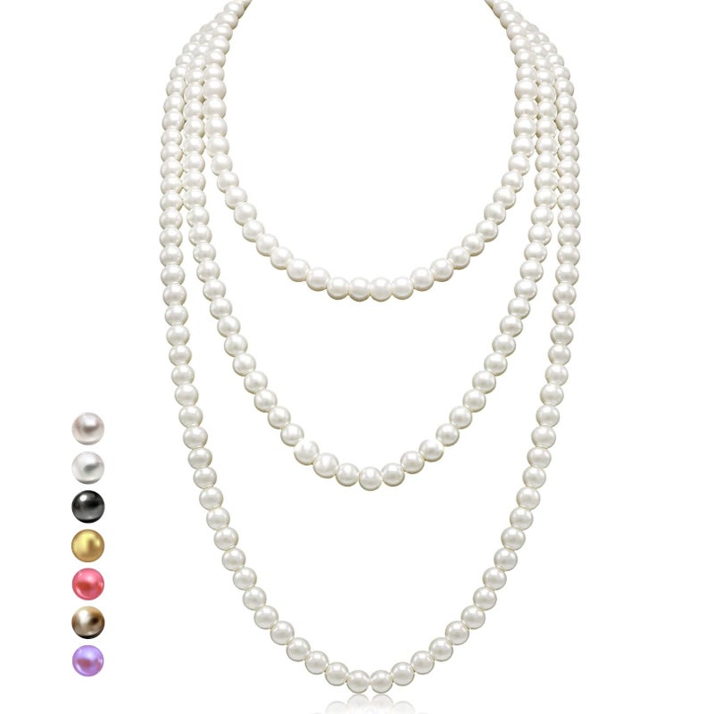 Halukakah 1920s Long Pearl Necklace for Women - Exquisite Natural Cultured Pearls - Luxurious 8mm Strand with Timeless Elegance - Creamy White Length 60" - Perfect for Special Occasions - Image 1