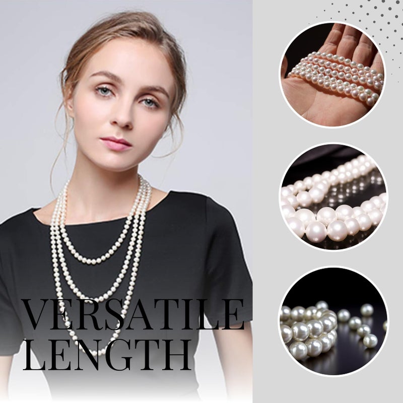 Halukakah 1920s Long Pearl Necklace for Women - Exquisite Natural Cultured Pearls - Luxurious 8mm Strand with Timeless Elegance - Creamy White Length 60" - Perfect for Special Occasions - Image 5