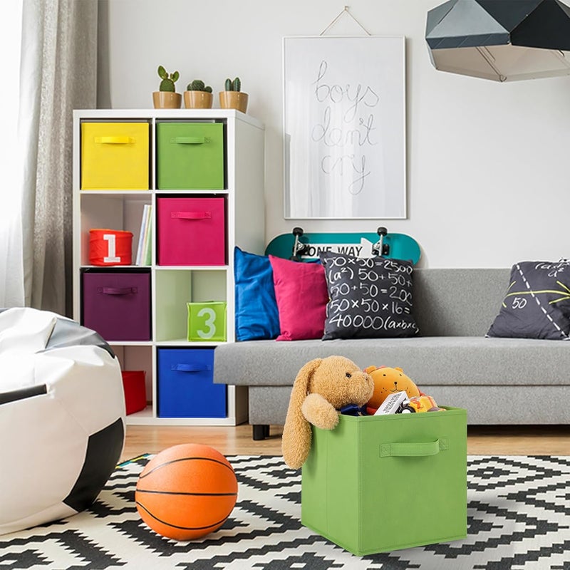 Stero 13x13x13 Inch Fabric Storage Bins 6 Pack Fun Colored Durable Storage Cubes with Handles Foldable Cube Baskets for Home, Kids Room, Closet and Toys Organization Orange-Multi Colors-1 - Image 5