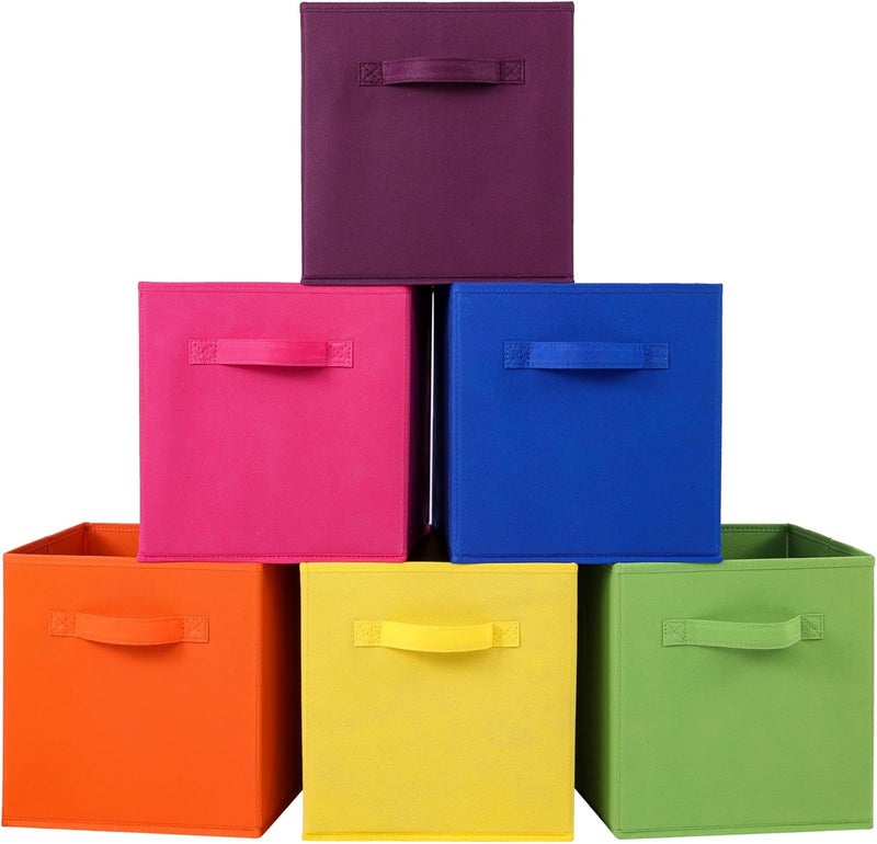 Stero 13x13x13 Inch Fabric Storage Bins 6 Pack Fun Colored Durable Storage Cubes with Handles Foldable Cube Baskets for Home, Kids Room, Closet and Toys Organization Orange-Multi Colors-1 - Image 1